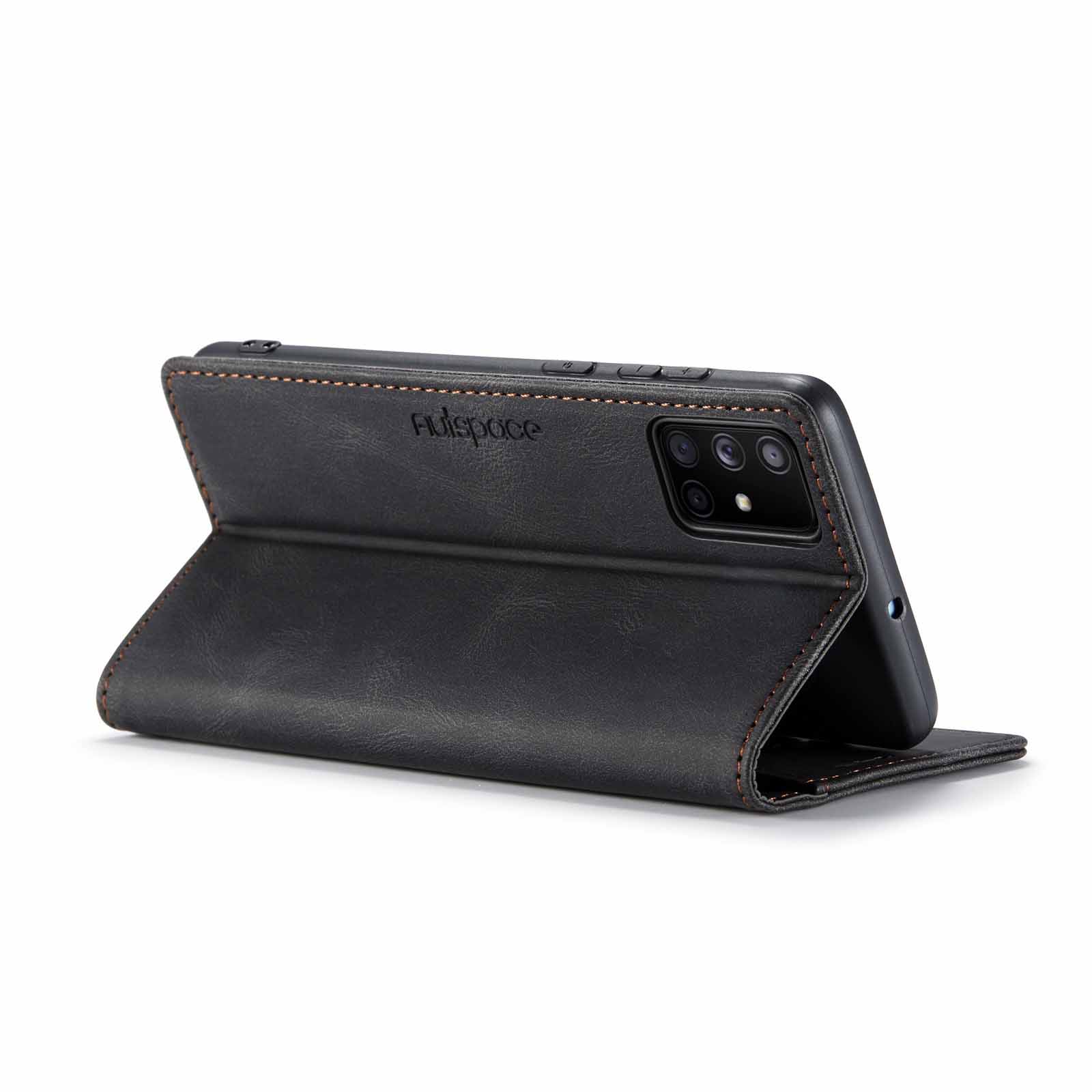 AUTSPACE A01 Series RFID Blocking Retro Matte Leather Stand Case Wallet for Samsung Galaxy A71 SM-A715 - Black-14