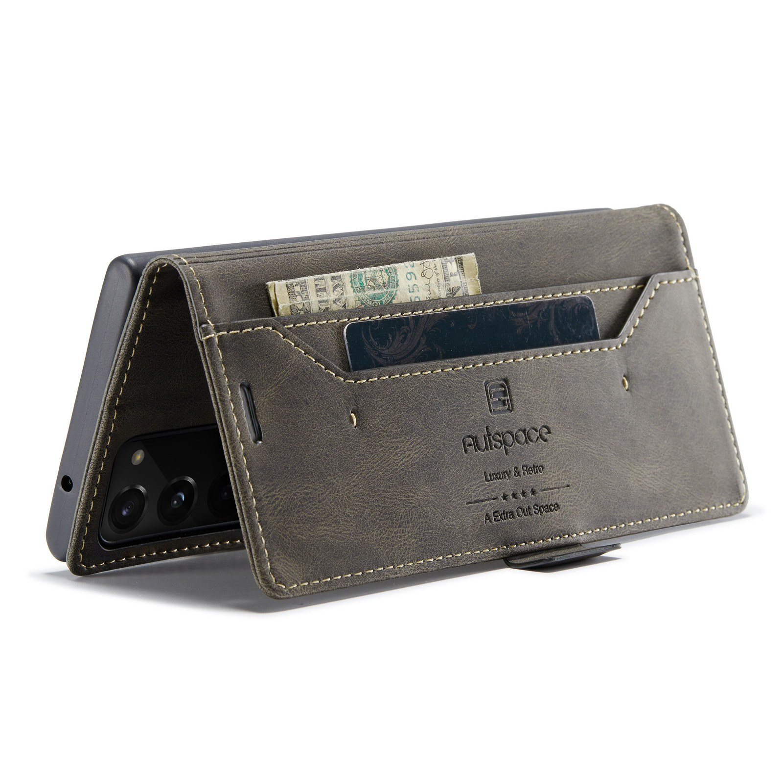 AUTSPACE A01 Series RFID Blocking Retro Matte Leather Stand Case Wallet for Samsung Galaxy Note 20 5G / Galaxy Note 20 - Coffee-22