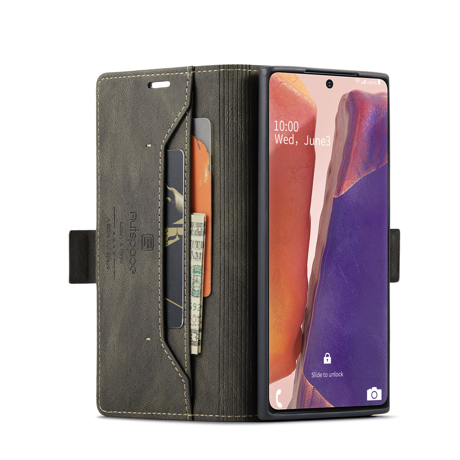 AUTSPACE A01 Series RFID Blocking Retro Matte Leather Stand Case Wallet for Samsung Galaxy Note 20 5G / Galaxy Note 20 - Coffee-10