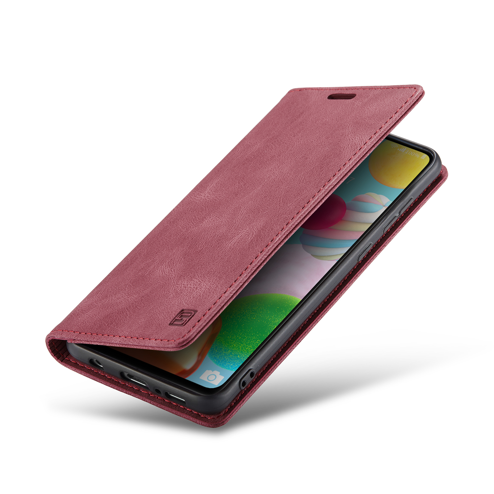 AUTSPACE A01 Series RFID Blocking Retro Matte Leather Case Wallet for Samsung Galaxy A41 (Global Version) - Red-21