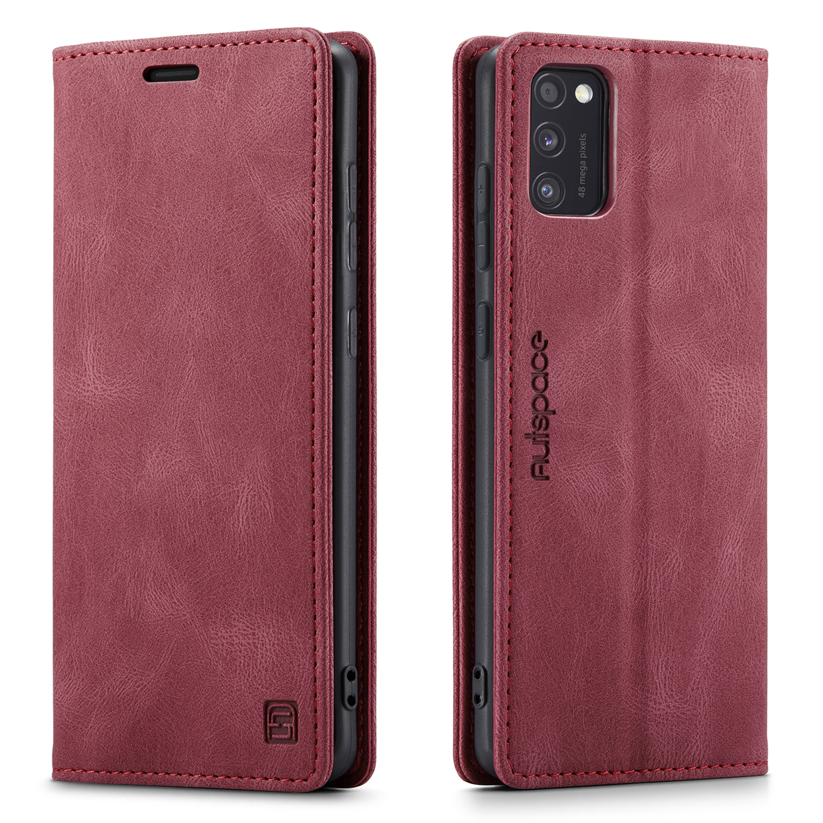 AUTSPACE A01 Series RFID Blocking Retro Matte Leather Case Wallet for Samsung Galaxy A41 (Global Version) - Red-3