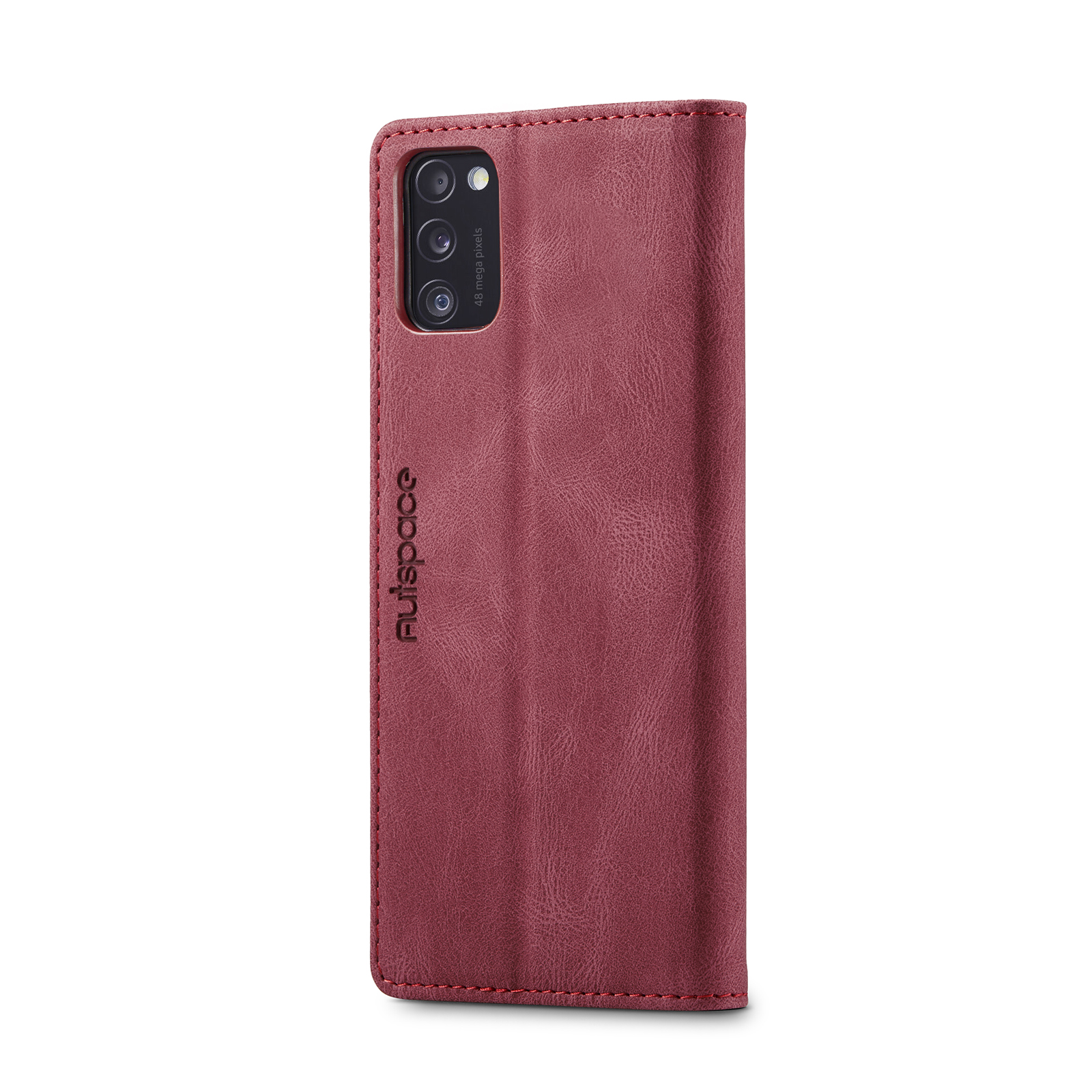 AUTSPACE A01 Series RFID Blocking Retro Matte Leather Case Wallet for Samsung Galaxy A41 (Global Version) - Red-7