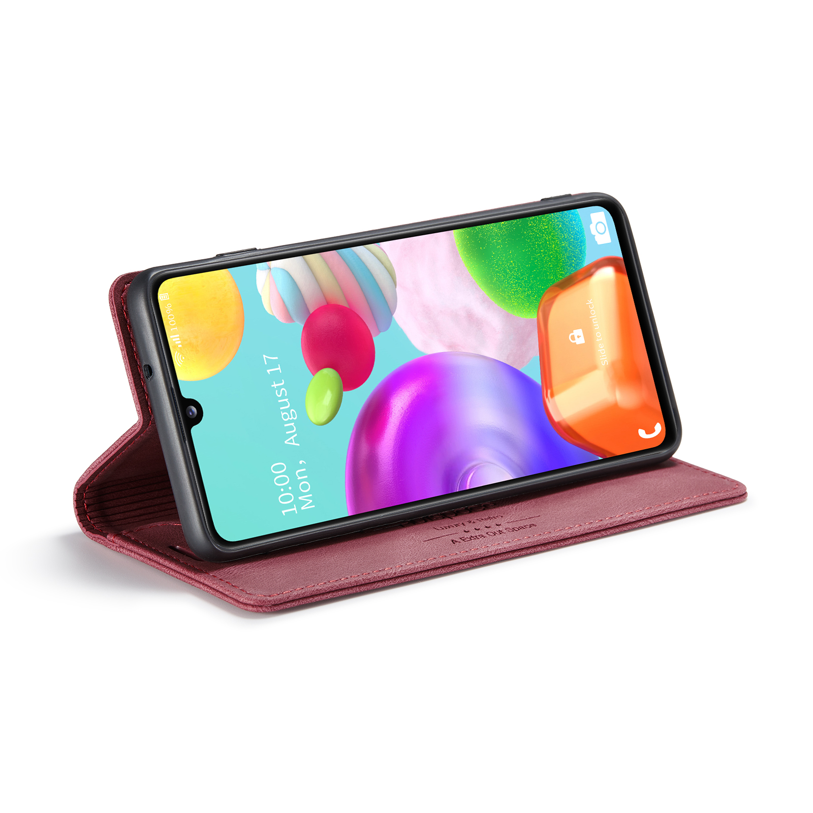 AUTSPACE A01 Series RFID Blocking Retro Matte Leather Case Wallet for Samsung Galaxy A41 (Global Version) - Red-16