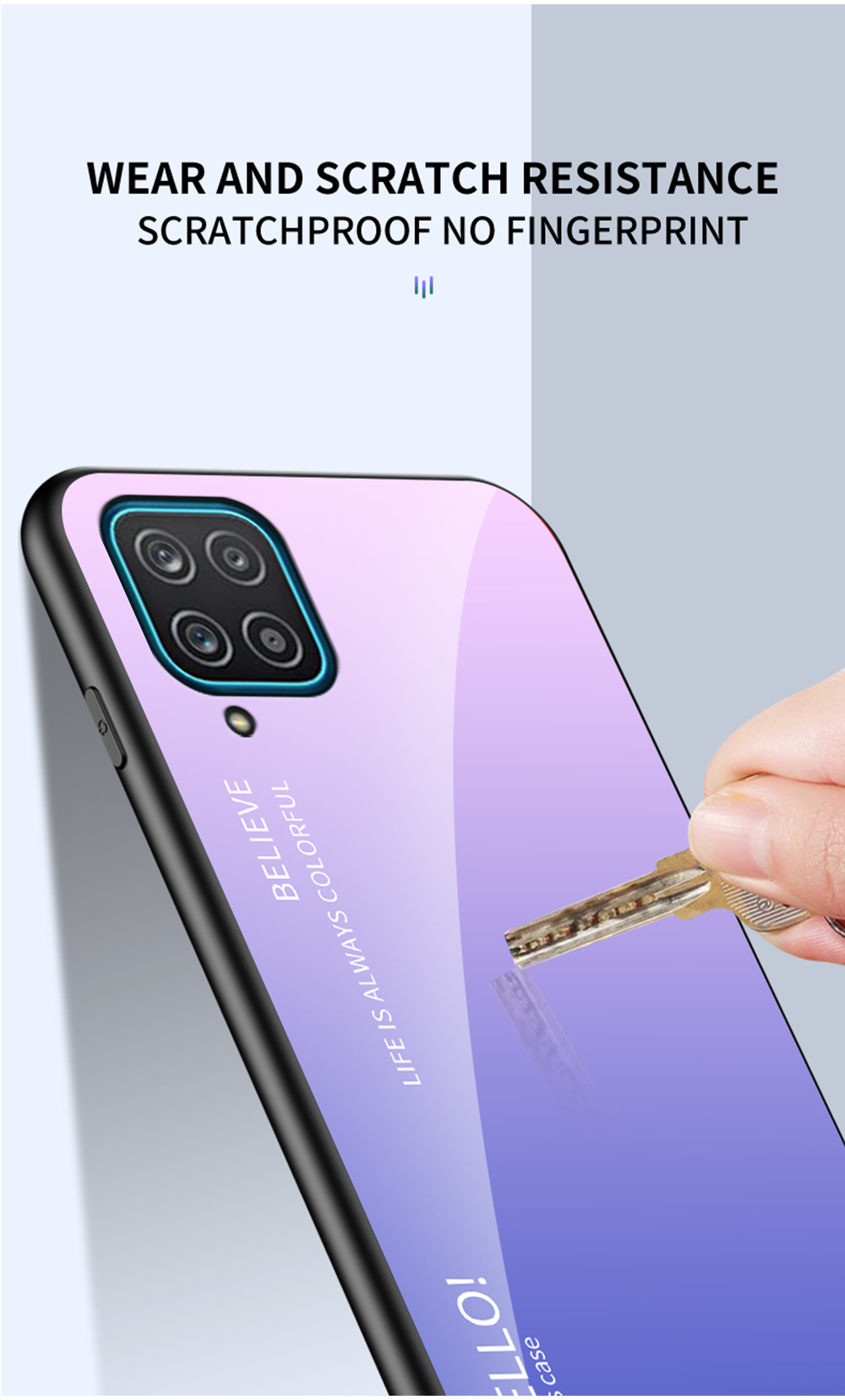 TPU -rahmen + Temperiertes Glasfarbgradientenmuster Mobiltelefon Zurück Für Samsung Galaxy A12 - Rose/blau