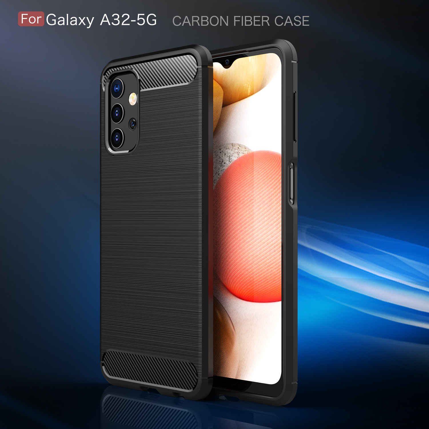 Para Samsung Galaxy A32 5G / M32 5G Escovado TPU Flexível TPU Tampa Protetora de Fibra de Carbono - Preto