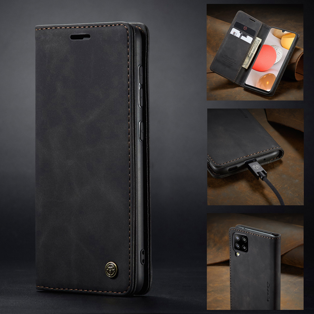 Caseme 013 Série Auto-absorbed le Cuir Portefeuille Pour Samsung Galaxy A42 5G - le Noir