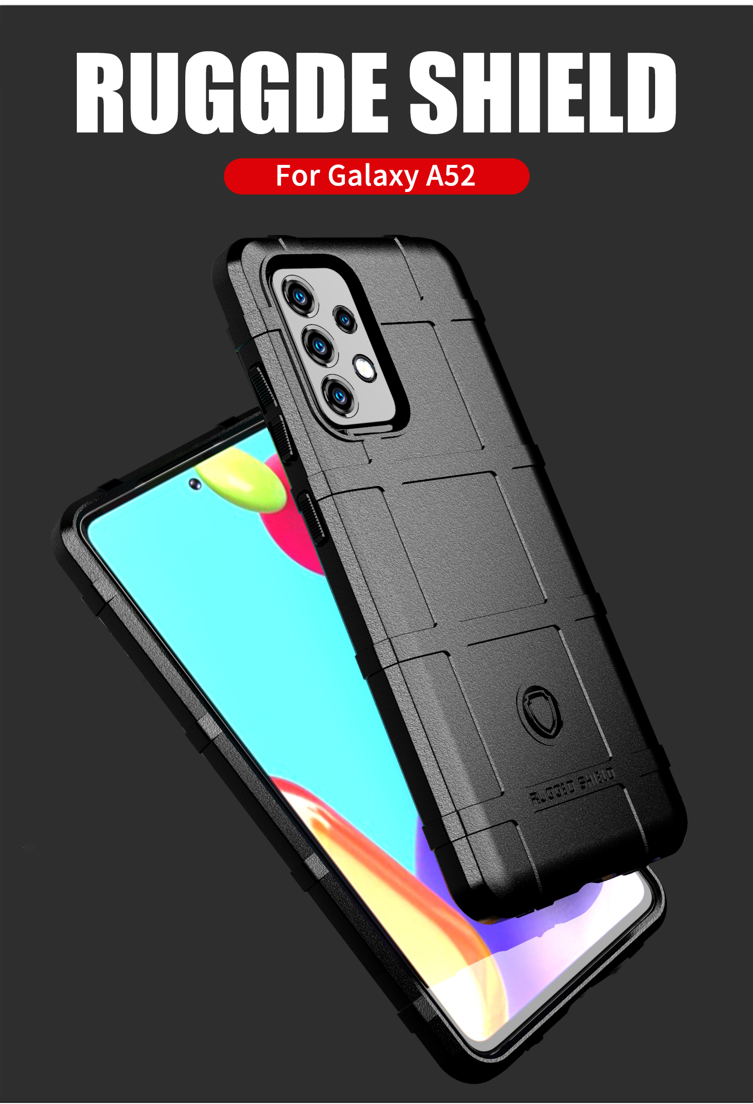 Carcasa De Textura De Cuadrícula Cuadrada Del Escudo Escarpado Para Samsung Galaxy A52 4G / 5G / Cubierta Del Teléfono A52S 5G TPU TPU - Negro