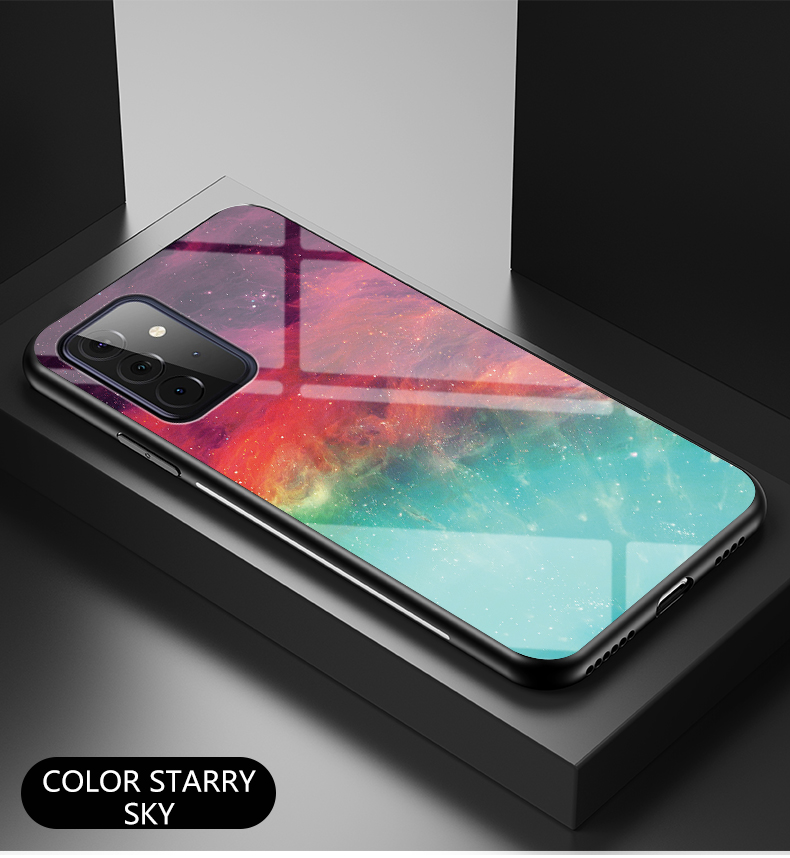 Guscio di Stampa a Motivi Stellato Per Samsung Galaxy A72 4G/5G Glass + PC + Custodia Ibrida TPU - Cielo a Colori