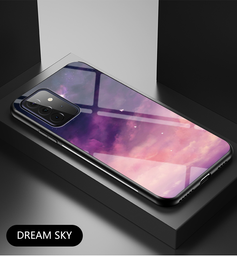 Оболочка с Рисунком Starry Sky Для Samsung Galaxy A72 4G/5G Glass + PC + TPU Гибридный Корпус - Цветное Небо