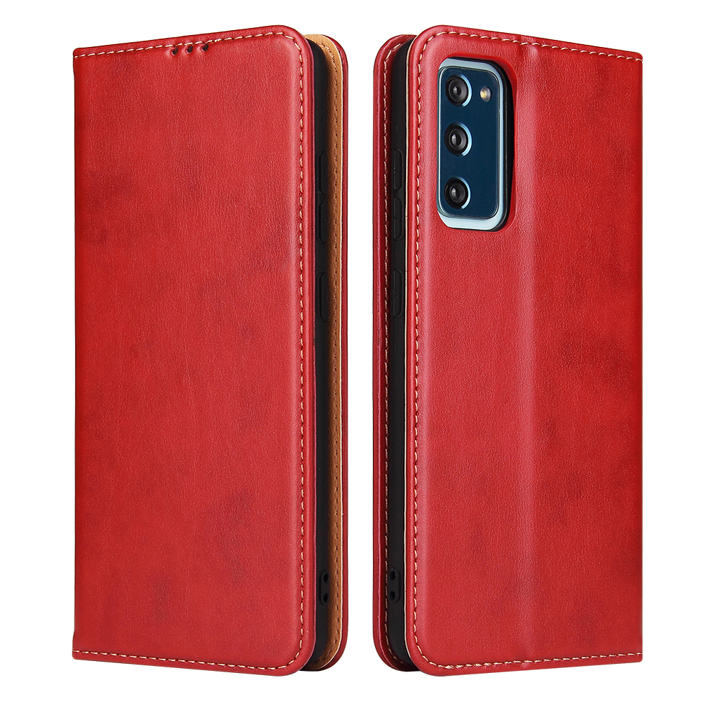 Wallet Stand PU Leather Auto-absorbed Phone Casing for Samsung Galaxy S20 FE/S20 Fan Edition/S20 FE 5G/S20 Fan Edition 5G/S20 Lite - Red-1