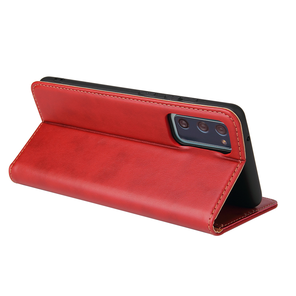 Wallet Stand PU Leather Auto-absorbed Phone Casing for Samsung Galaxy S20 FE/S20 Fan Edition/S20 FE 5G/S20 Fan Edition 5G/S20 Lite - Red-5
