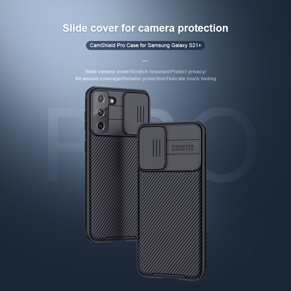 Nillkin Camshield Pro Shell Pan Panneau + TPU Frame Téléphone Couvre Pour Samsung Galaxy S21 Plus 5G - le Noir