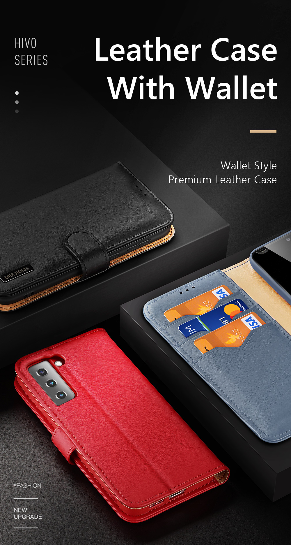 Dux Ducis Series Series Split Leather Wallet Cover Phone Для Samsung Galaxy S21+ Flip Shell - Синий