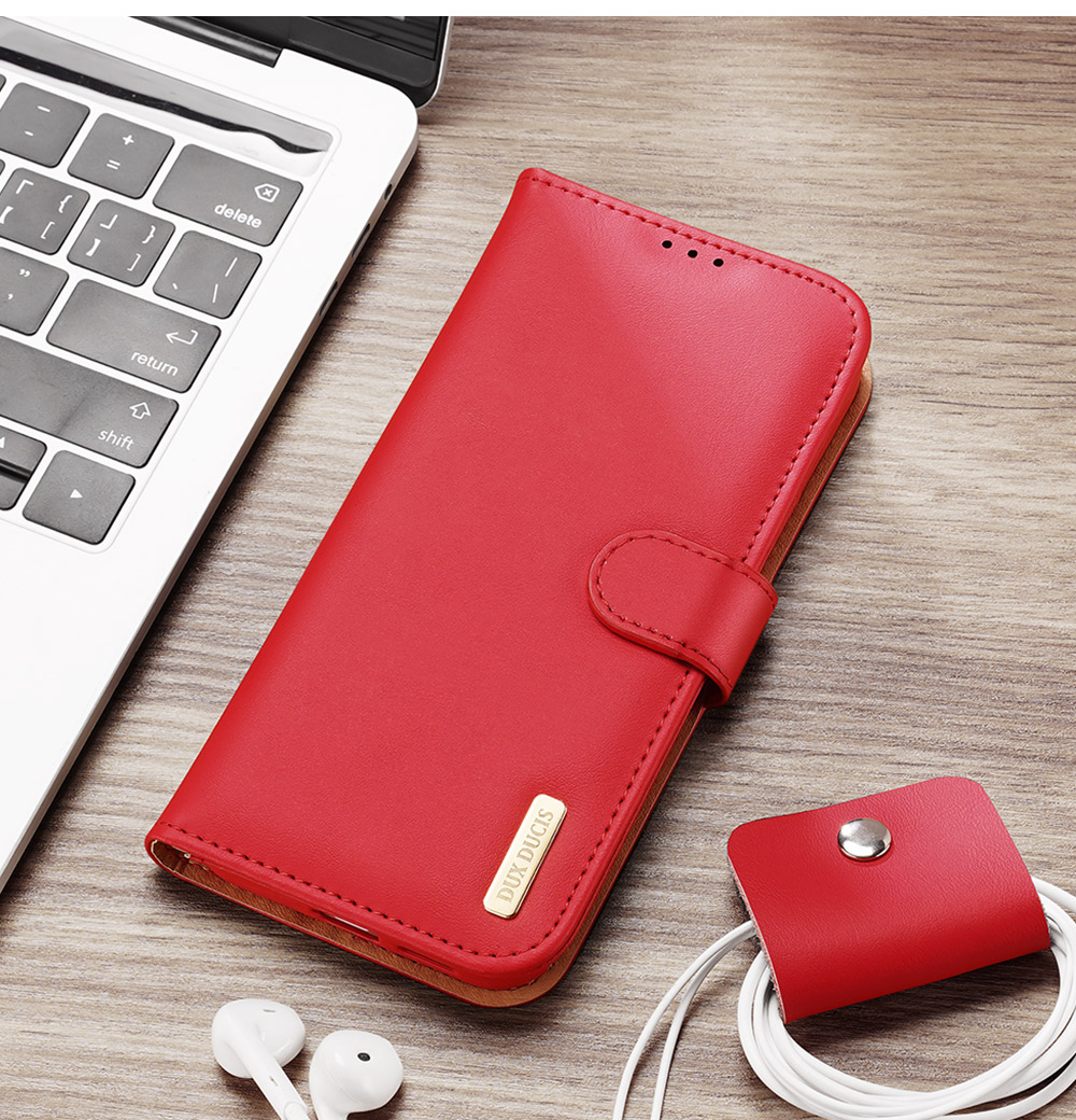 Dux Ducis Hivo Series Coperchio Telefonico Per Portafoglio in Pelle Divisa Per Samsung Galaxy S21+ Flip Shell - Rosso