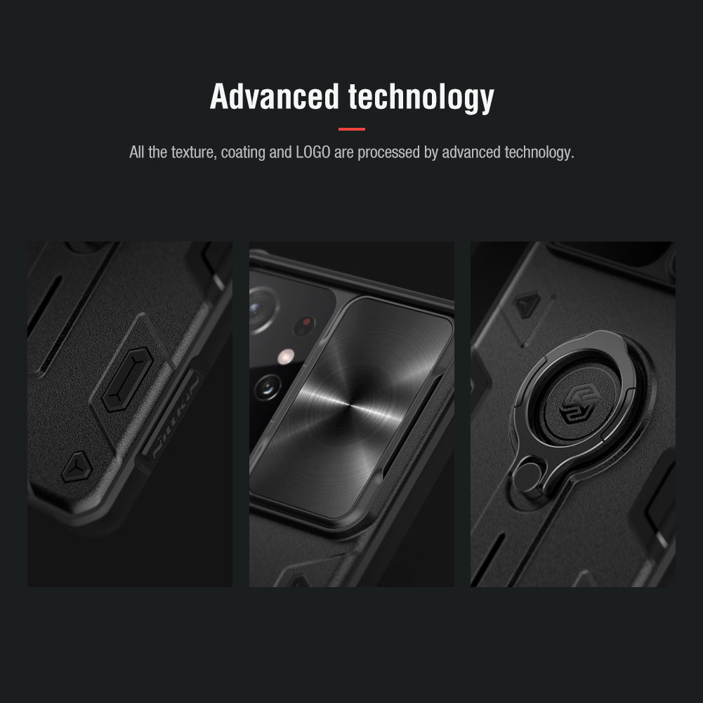 Nillkin Camshield Armor Case С Кольцом Формы Кикистовый Дизайн PC + TPU Гибридный Телефон Чехол Для Телефона Для Samsung Galaxy S21 Ultra 5g - Зеленый