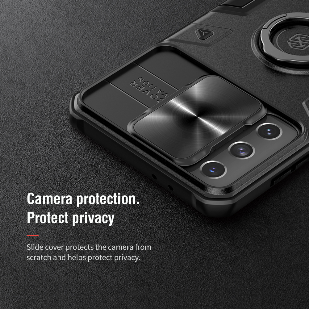 Nillkin Camshield Armor Case Для Samsung Galaxy S21 Плюс 5G Против Царапин пк + Тпу Гибридная Оболочка с Подставкой Для Формы Кольца - Синий