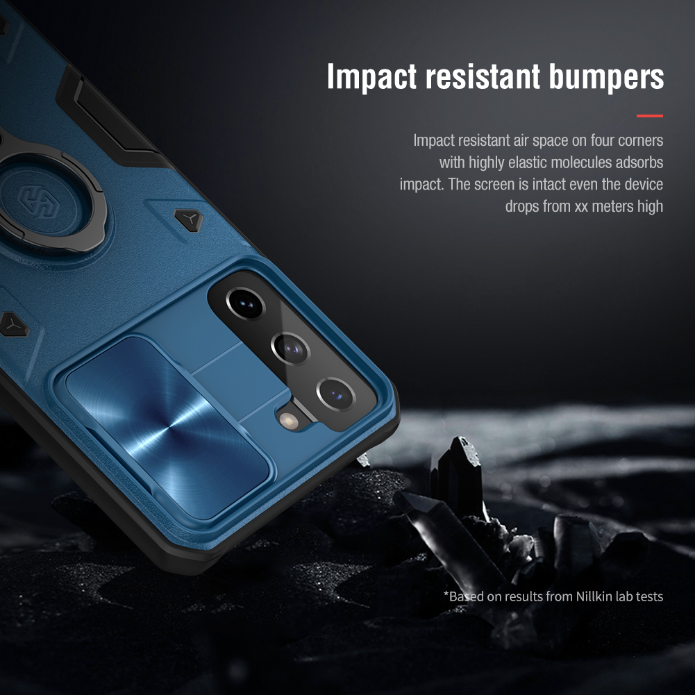 Nillkin Camshield Armor Case Для Samsung Galaxy S21 Плюс 5G Против Царапин пк + Тпу Гибридная Оболочка с Подставкой Для Формы Кольца - Синий