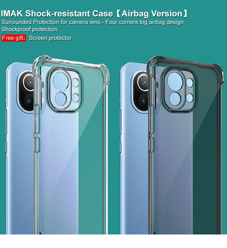 IMAK Proteção Full Shock Absorção Soft TPU Case + Filme Protetor de Tela Para Xiaomi Mi 11 - Transparente