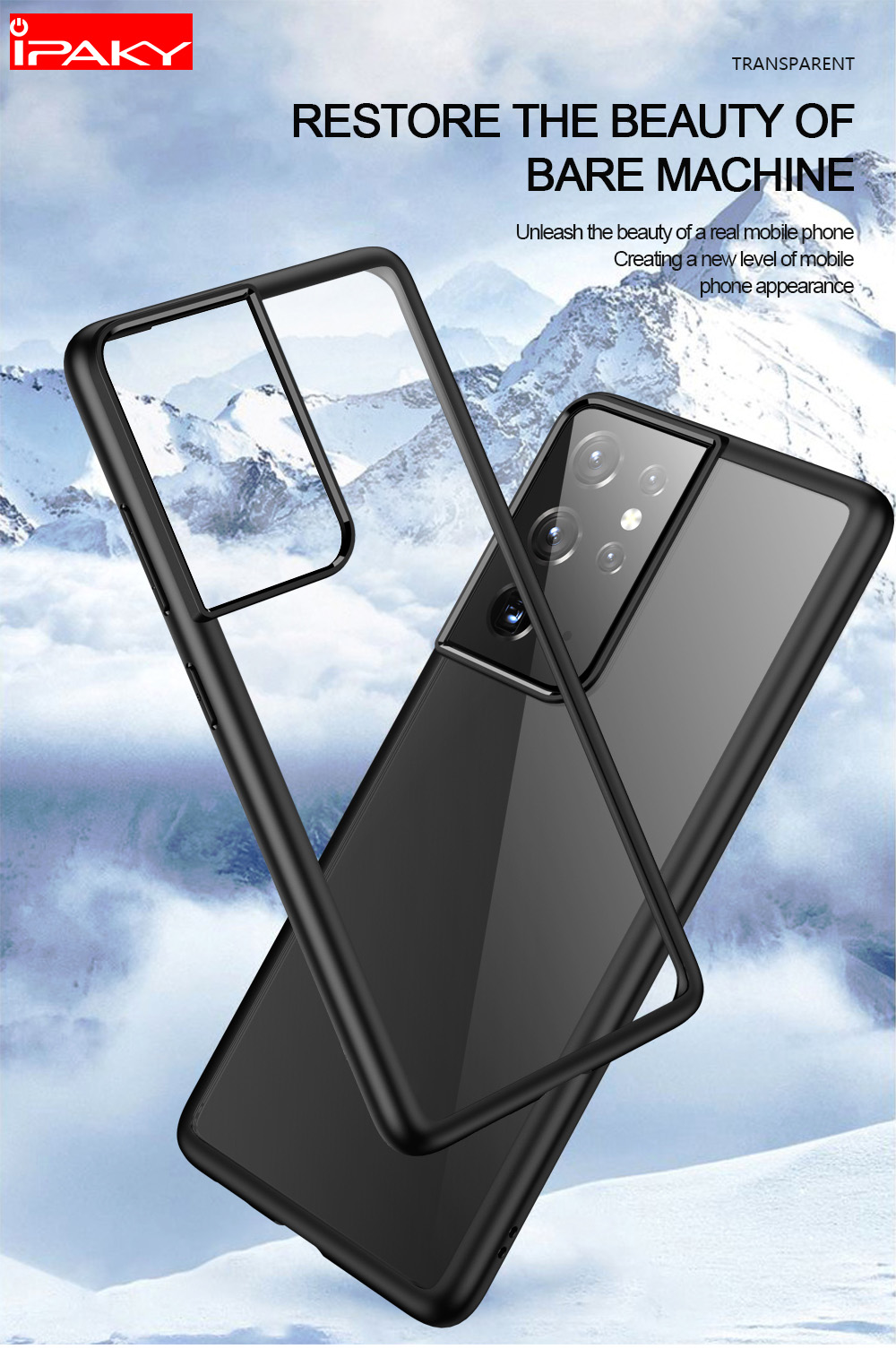 Ipaky Clear PC Back + TPU Edges Combo Custodia Protettiva Per Samsung Galaxy S21 4G/5G - Nero