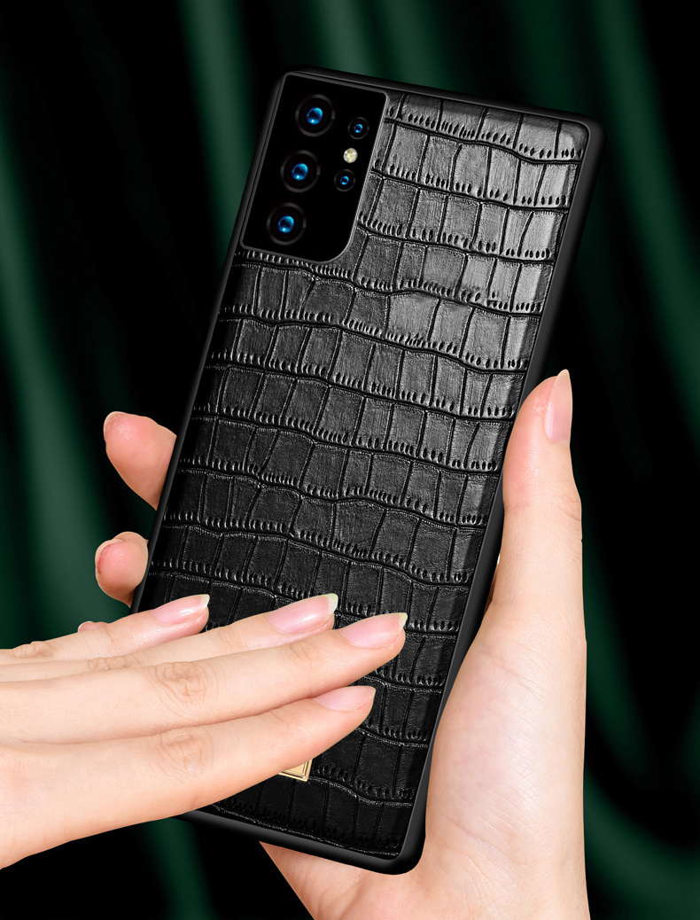 Étui TPU en Cuir de Texture Crocodile Sullada Pour Samsung Galaxy S21 Ultra 5G Cover - le Noir