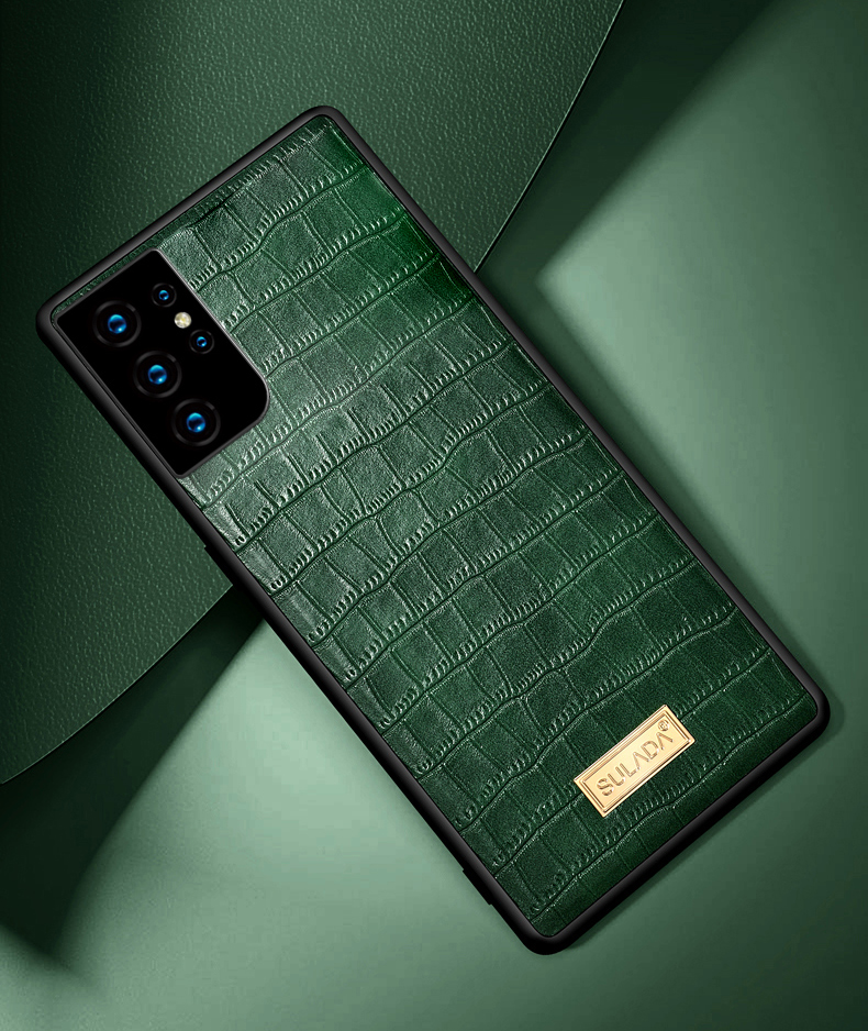 Étui TPU en Cuir de Texture Crocodile Sullada Pour Samsung Galaxy S21 Ultra 5G Cover - le Noir