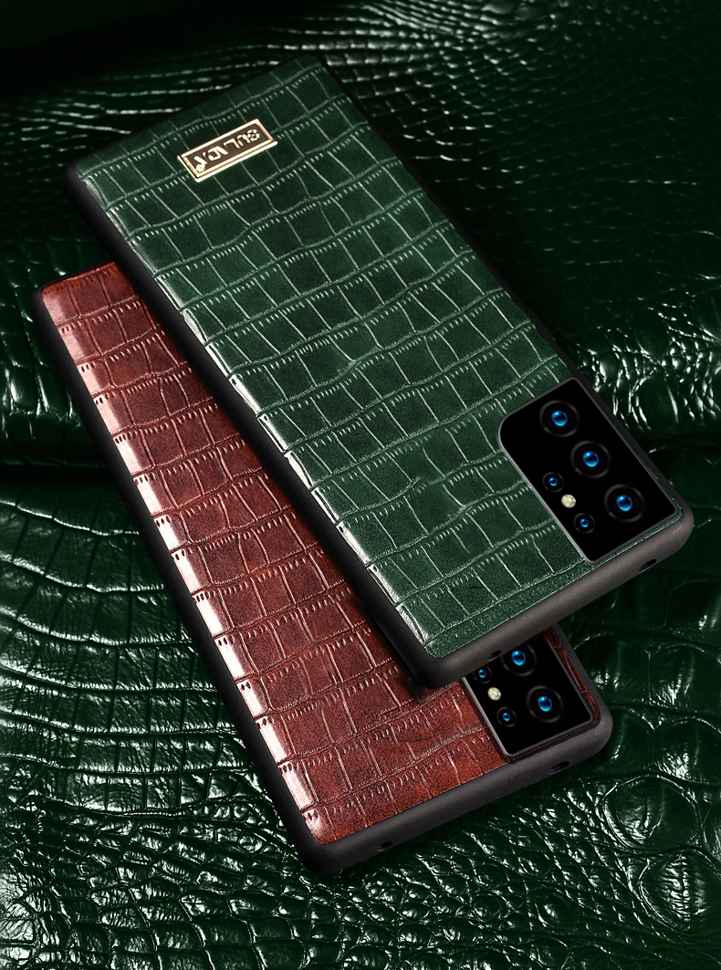 Étui TPU en Cuir de Texture Crocodile Sullada Pour Samsung Galaxy S21 Ultra 5G Cover - le Noir