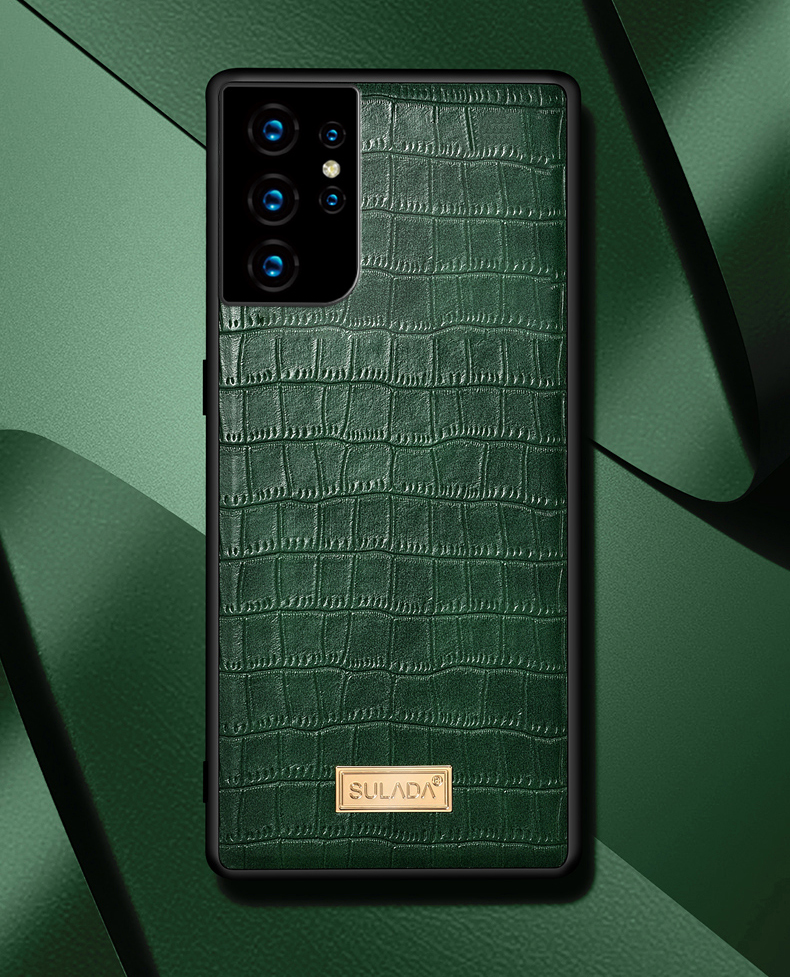 Étui TPU en Cuir de Texture Crocodile Sullada Pour Samsung Galaxy S21 Ultra 5G Cover - le Noir