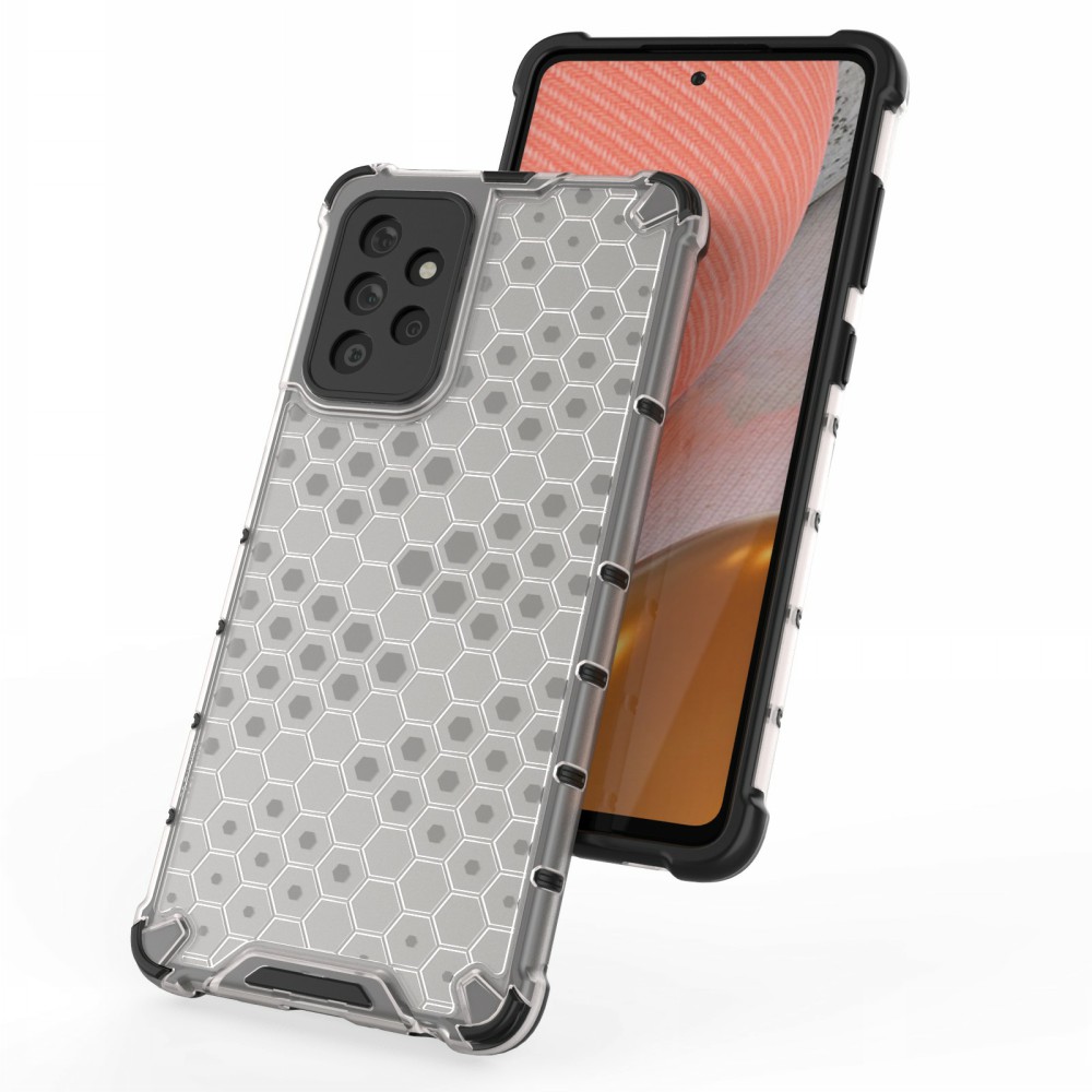 Conhecimento de Telefone de Design do Favo de Mel Para Samsung Galaxy A72 4G/5G à Prova de Choque TPU + PC Hybrid Case - Preto