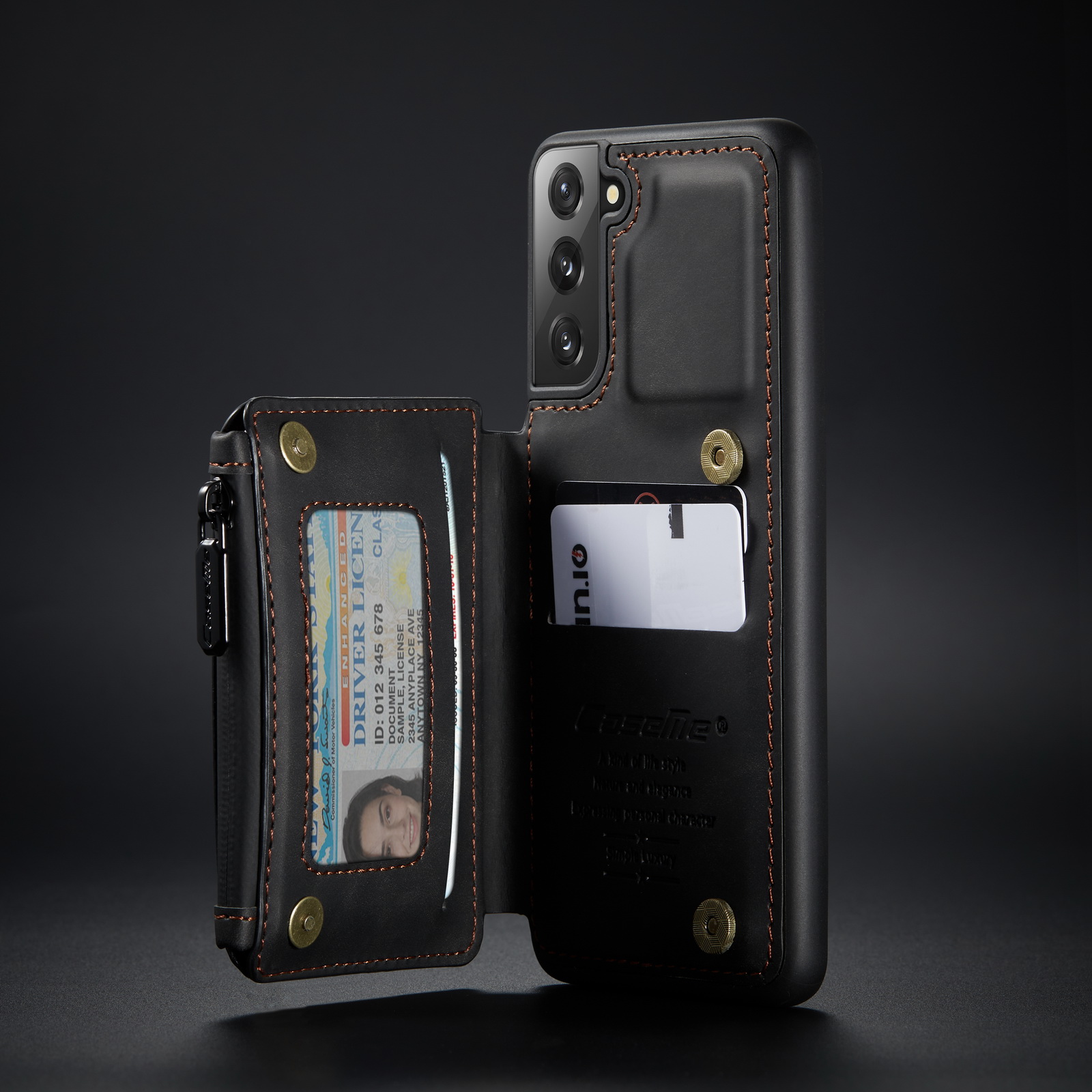 Caseme C20 Reißverschluss -taschen -design PU Lederbeschichtete TPU -telefonhülle Für Samsung Galaxy S21 Plus 5G - Schwarz