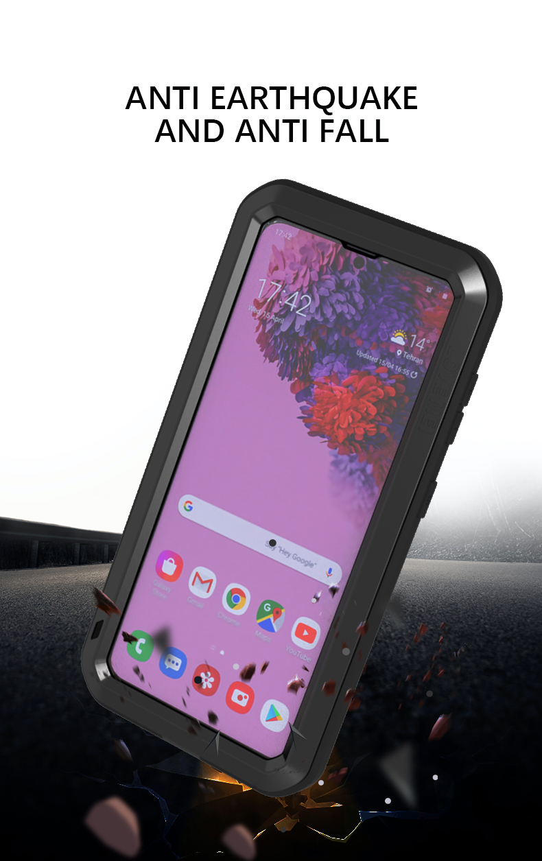 Love Mei Full Protection Stoßdicht, Tropfenfestes Staubdes Metall+silikon+temperierte Glasabdeckung Für Samsung Galaxy S21 4G/5G - Schwarz