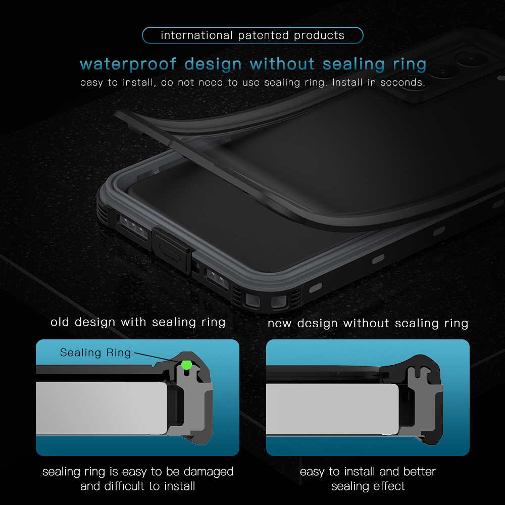 Redpepper IP68 Shell Waterproof Telefono di Telefono Cleor Case di Sblocco di Impronte Digitali Per Samsung Galaxy S21 4G / 5g - Nero