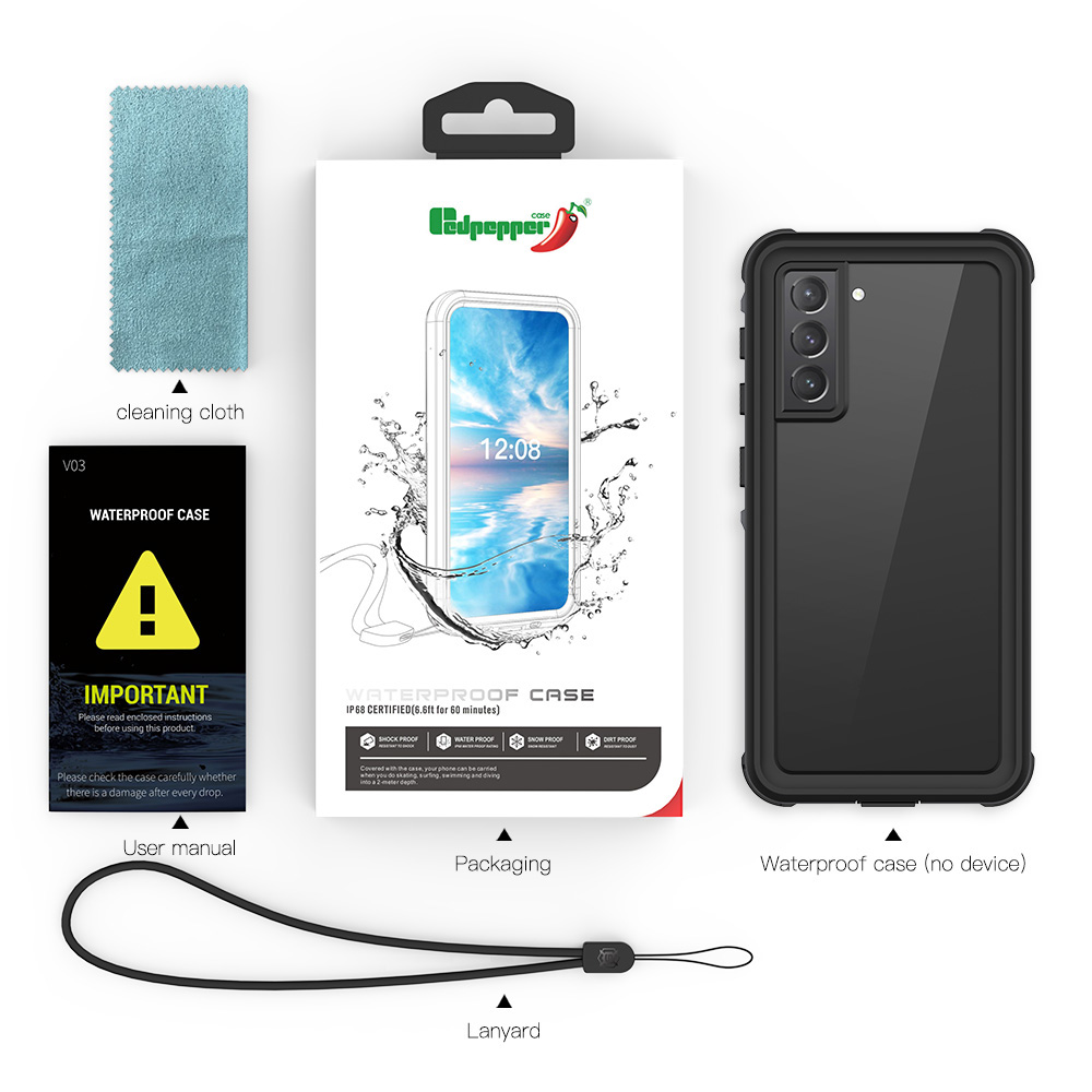 Redpepper IP68 Shell Waterproof Telefono di Telefono Cleor Case di Sblocco di Impronte Digitali Per Samsung Galaxy S21 4G / 5g - Nero