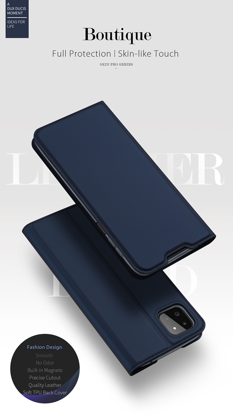 Dux Ducis Skin Pro Series Card Slot Anti-drogen-frontausschnitt Lederständer Phone Hülle Für Samsung Galaxy A22 5G (eu-version) - Blau