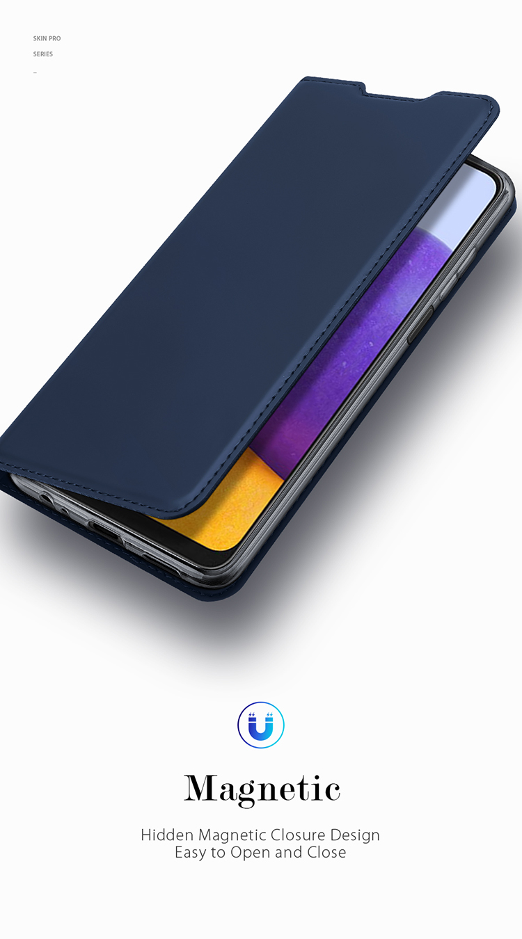 Dux Ducis Skin Pro Series Card Slot Anti-drogen-frontausschnitt Lederständer Phone Hülle Für Samsung Galaxy A22 5G (eu-version) - Blau