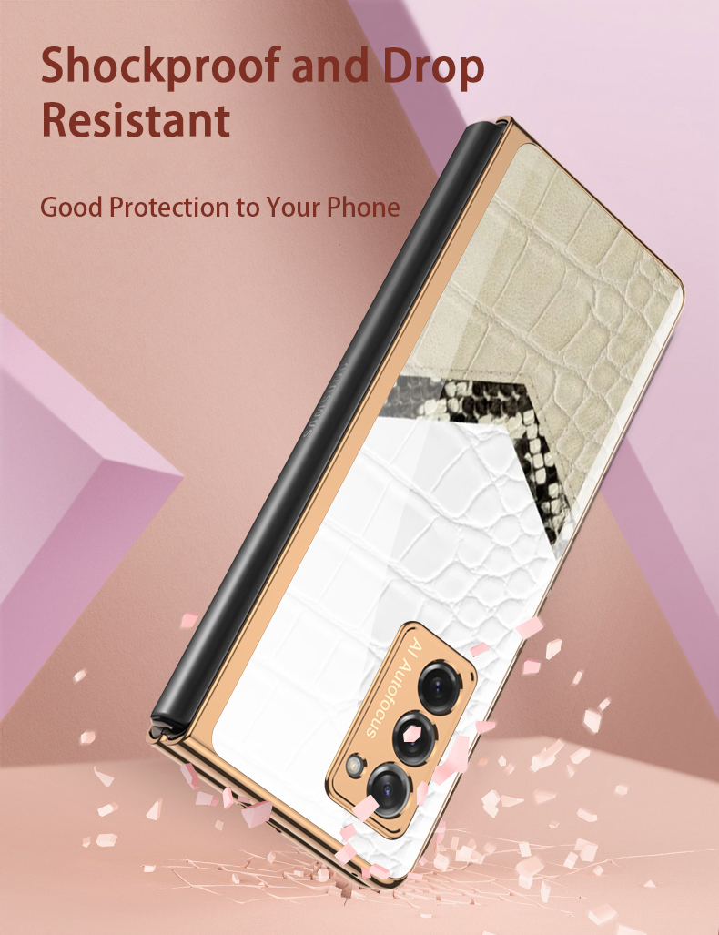 Cobertura Completa Ultra Fino Anti Slip Resistente A Rasco Eletrodometria Espelho De Vidro Dobrável Personalidade Capa Para Samsung Galaxy Z Dobras 5g - Estilo G.