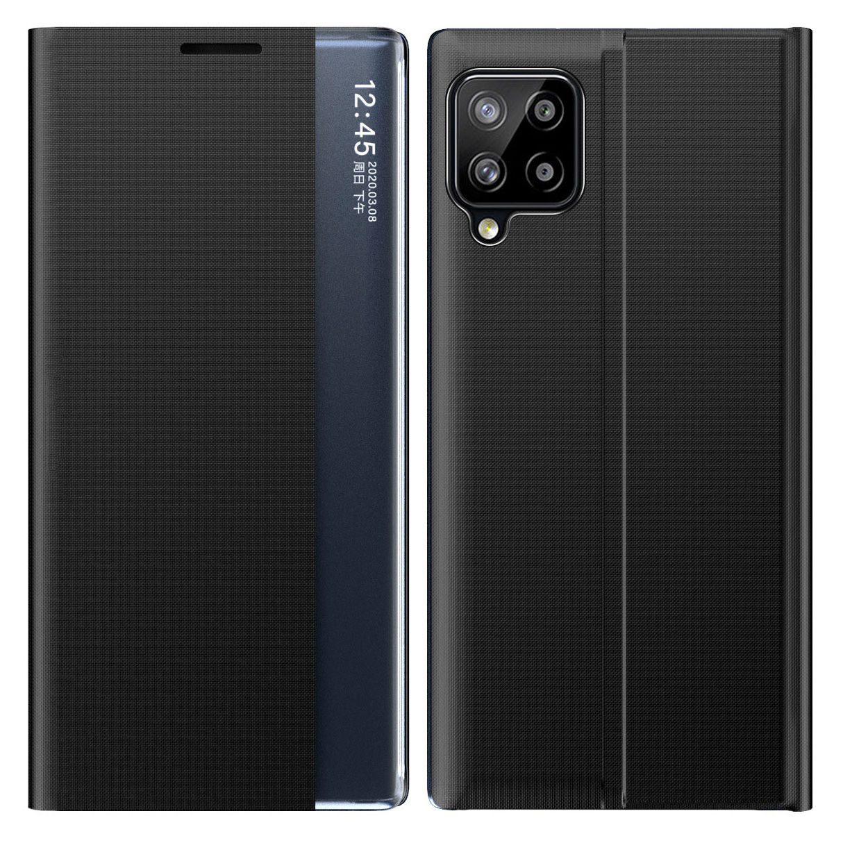 Side View Window Folio Flip Leather Stand Phone Case Protector for Samsung Galaxy A22 4G (EU Version) - Black-1
