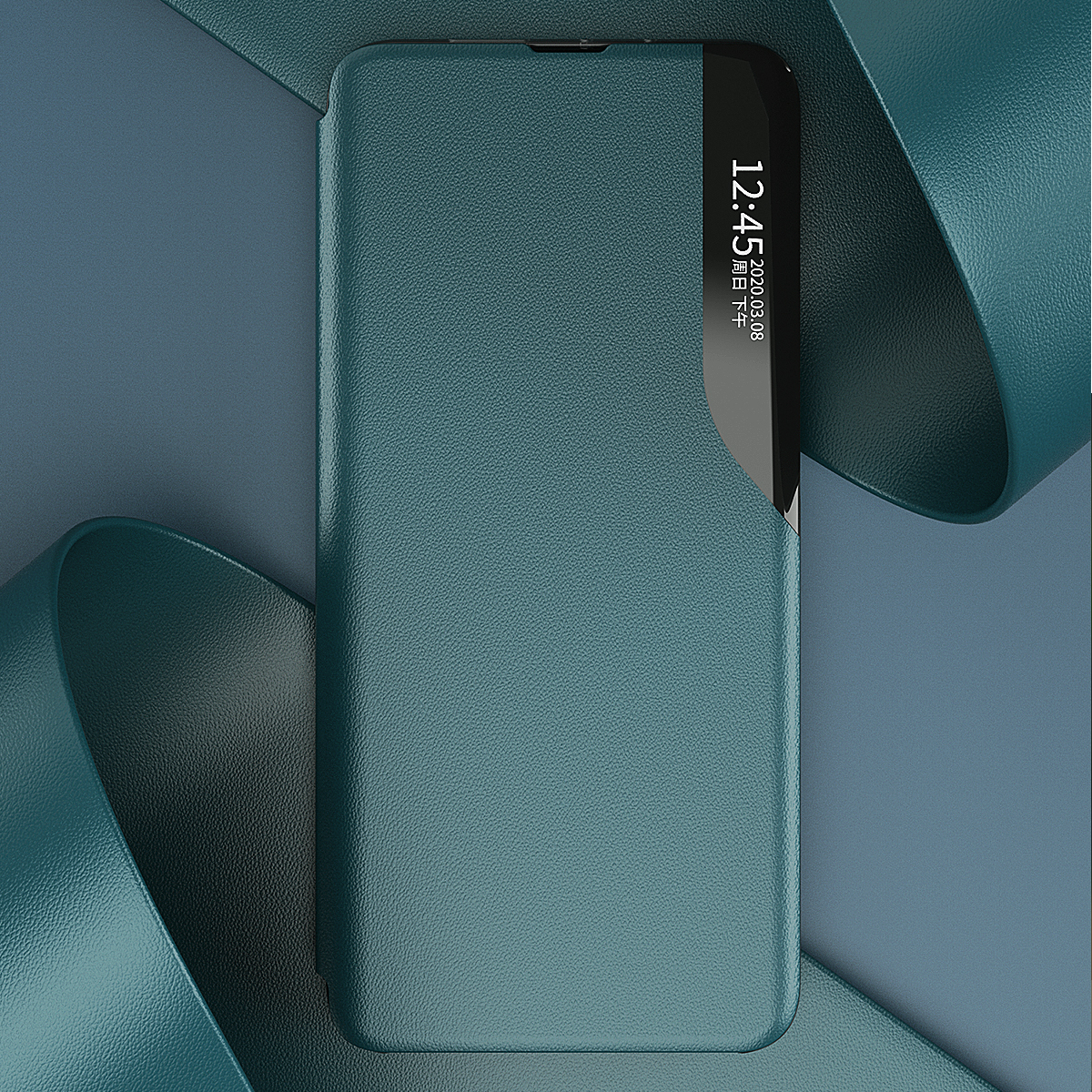 Smart Clear View Window Side Leather Folio Flip Stand Cover with Magnetic Closure for Samsung Galaxy A22 4G (EU Version) - Green-3
