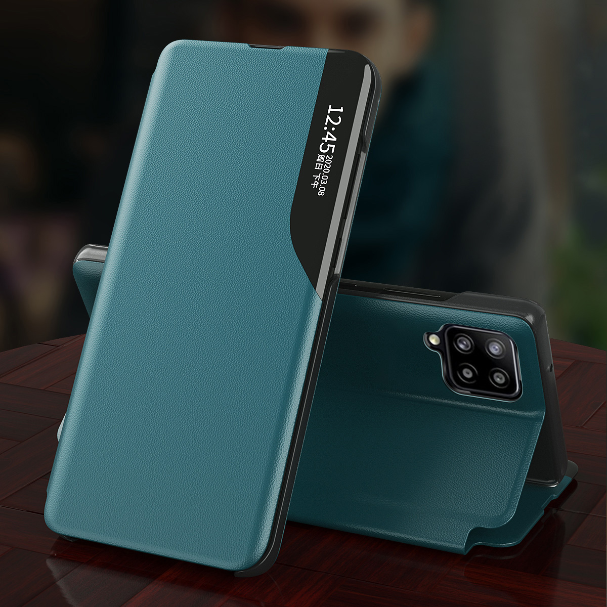 Smart Clear View Window Side Leather Folio Flip Stand Cover with Magnetic Closure for Samsung Galaxy A22 4G (EU Version) - Green-6