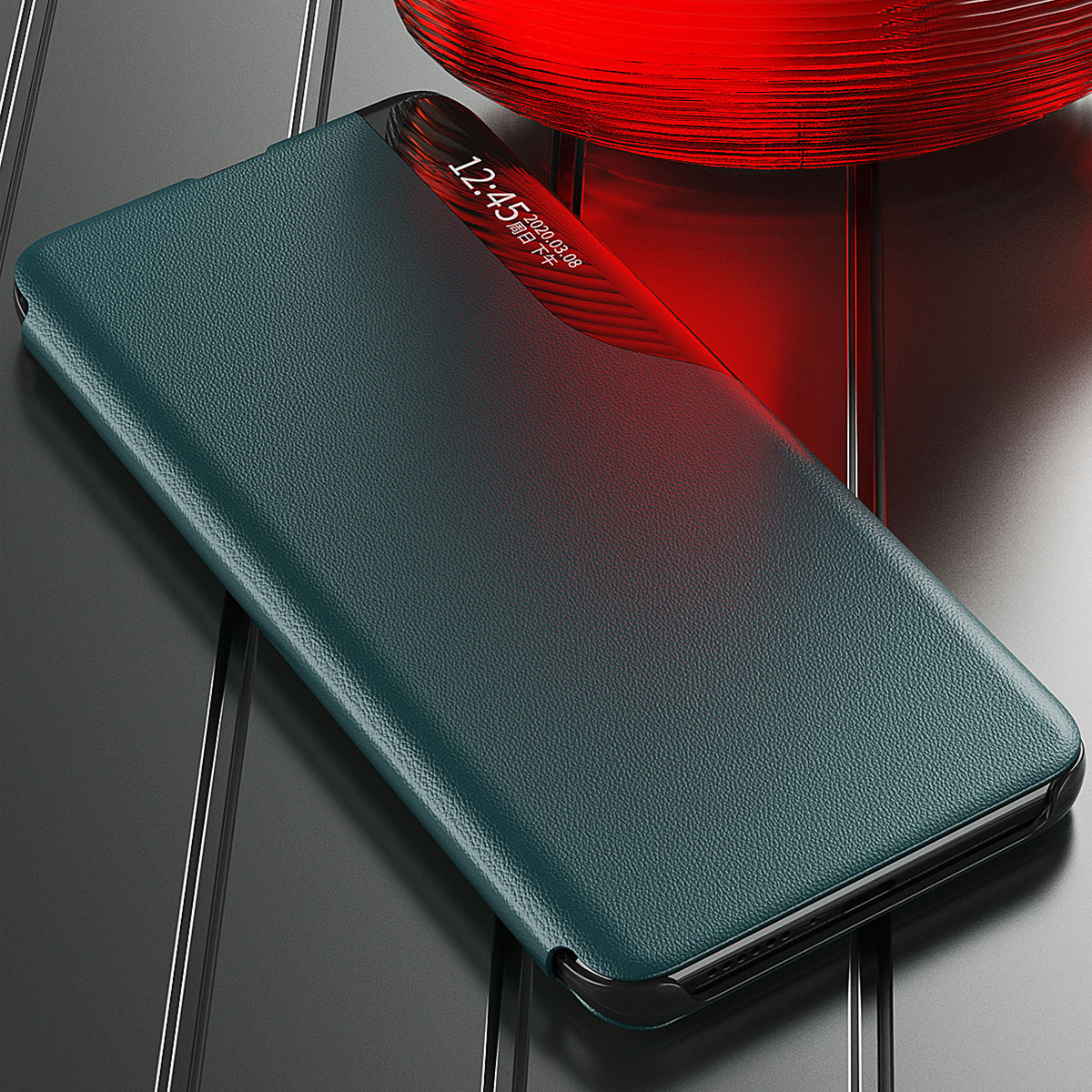 Smart Clear View Window Side Leather Folio Flip Stand Cover with Magnetic Closure for Samsung Galaxy A22 4G (EU Version) - Green-7