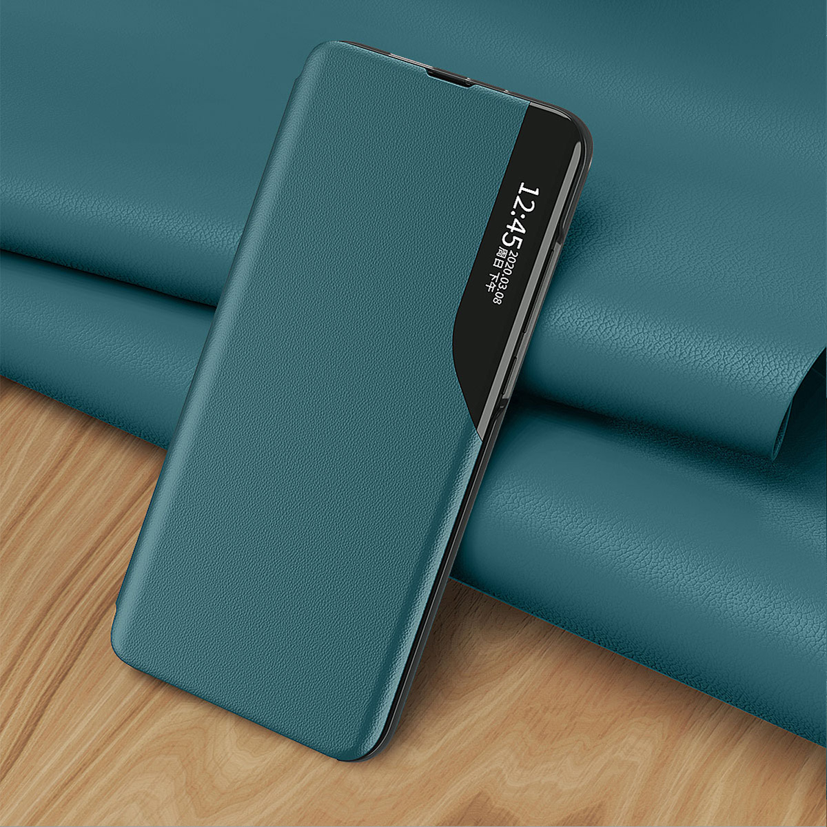 Smart Clear View Window Side Leather Folio Flip Stand Cover with Magnetic Closure for Samsung Galaxy A22 4G (EU Version) - Green-10