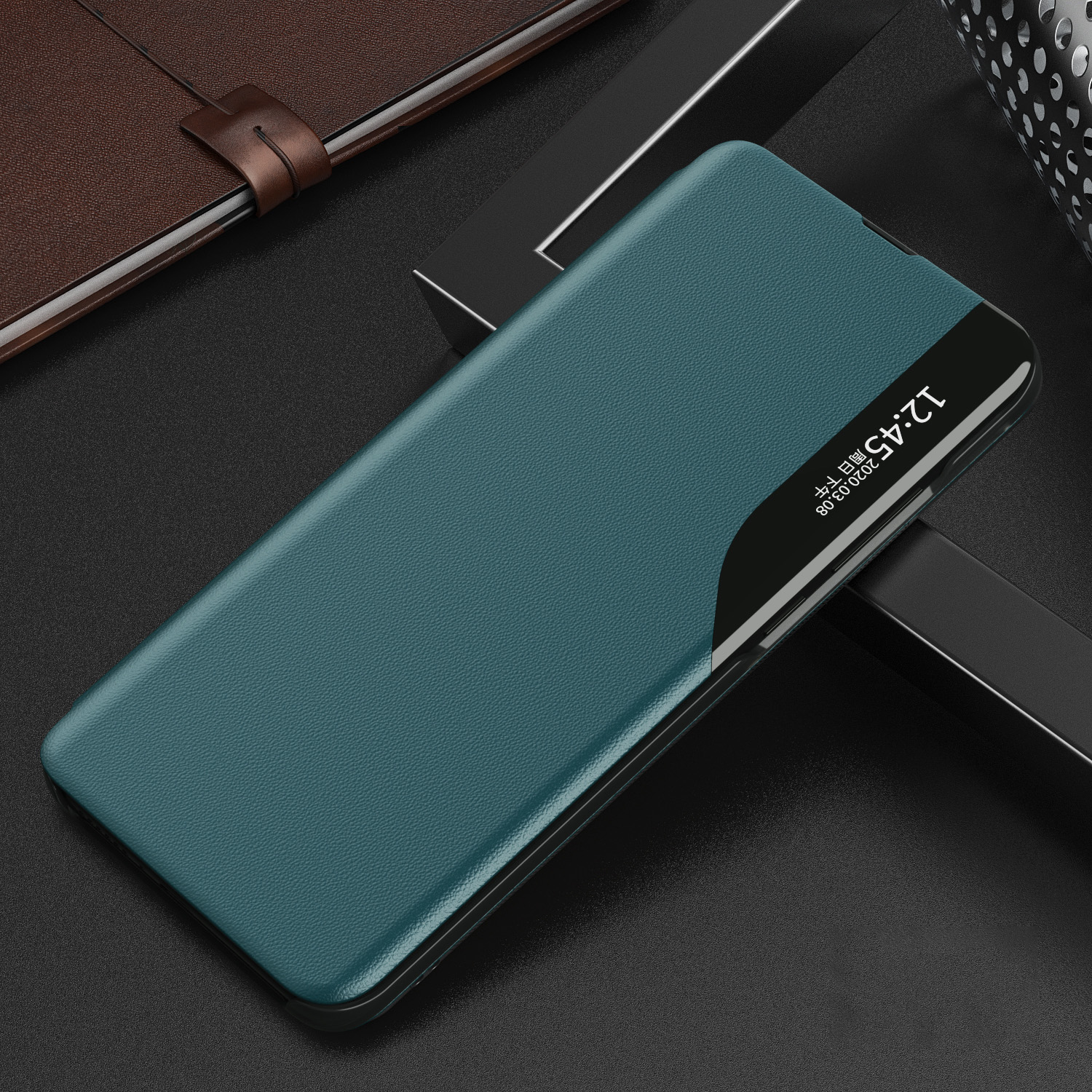 Smart Clear View Window Side Leather Folio Flip Stand Cover with Magnetic Closure for Samsung Galaxy A22 4G (EU Version) - Green-14