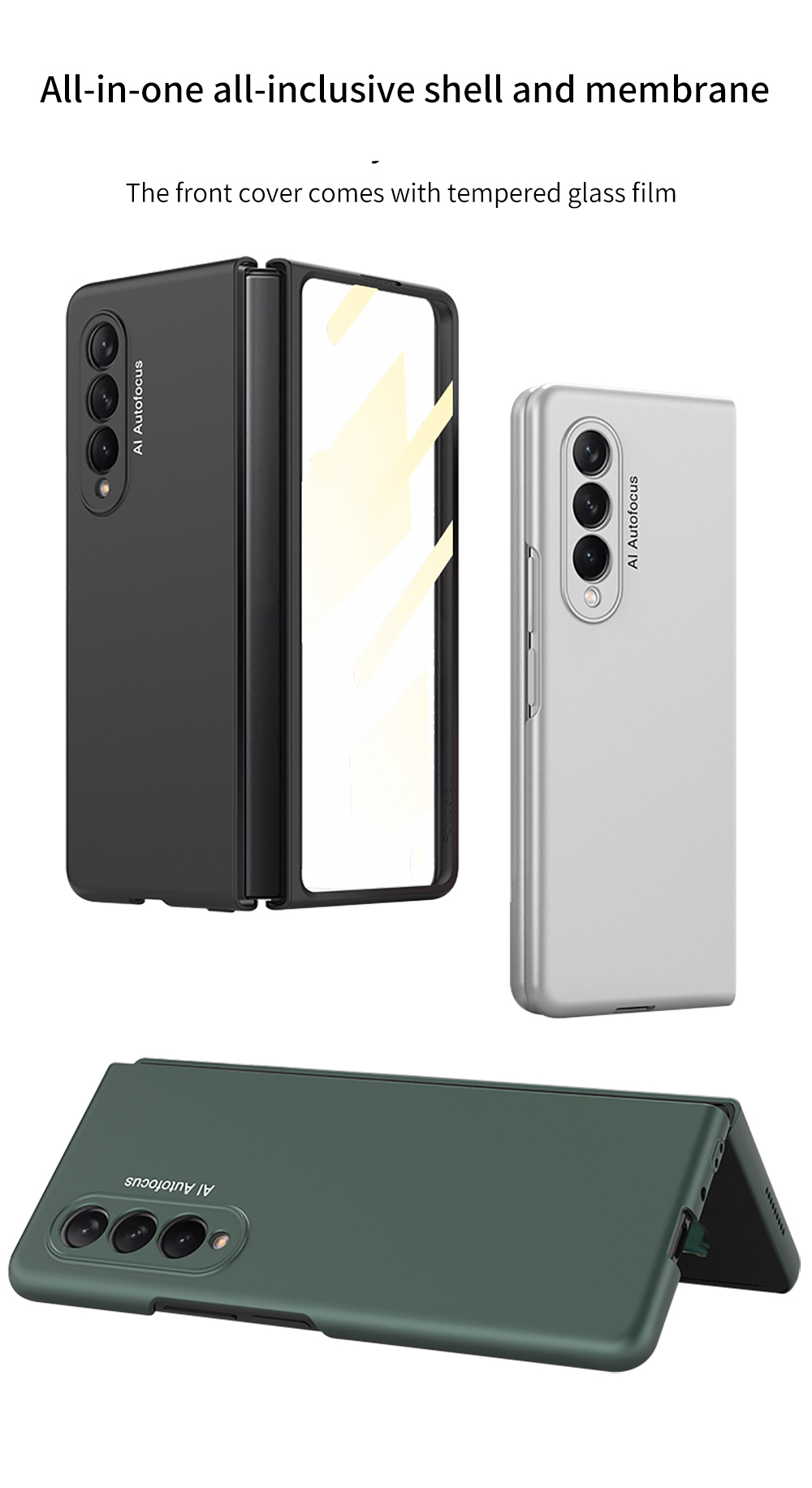 GKK Case Dobrável de PC Rígido Com Tudo Incluído Com Filme de Tela de Vidro Temperado HD Para Samsung Galaxy Z Fold3 5G - Preto