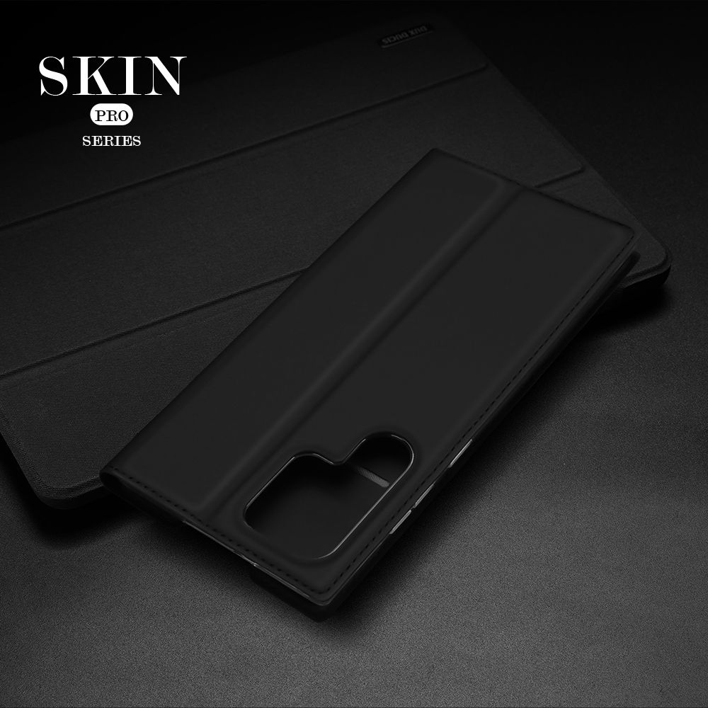 Dux Ducis Skin Skin Pro Série Auto Magnetic Fechado PU Flip Stand Stand Chofsop Tampa Com Slot de Cartão Para Samsung Galaxy S22 Ultra 5G - Preto