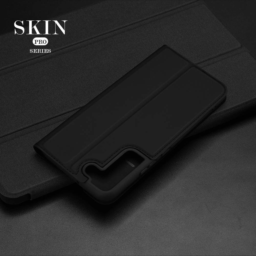 Serie Dux Ducis Skin Pro Para Samsung Galaxy S22 5G PU Tarjeta de Cuero Ranura Flip Stand Auto Magnético Cubierta de Teléfono a Prueba de Choque Cerrado - Negro