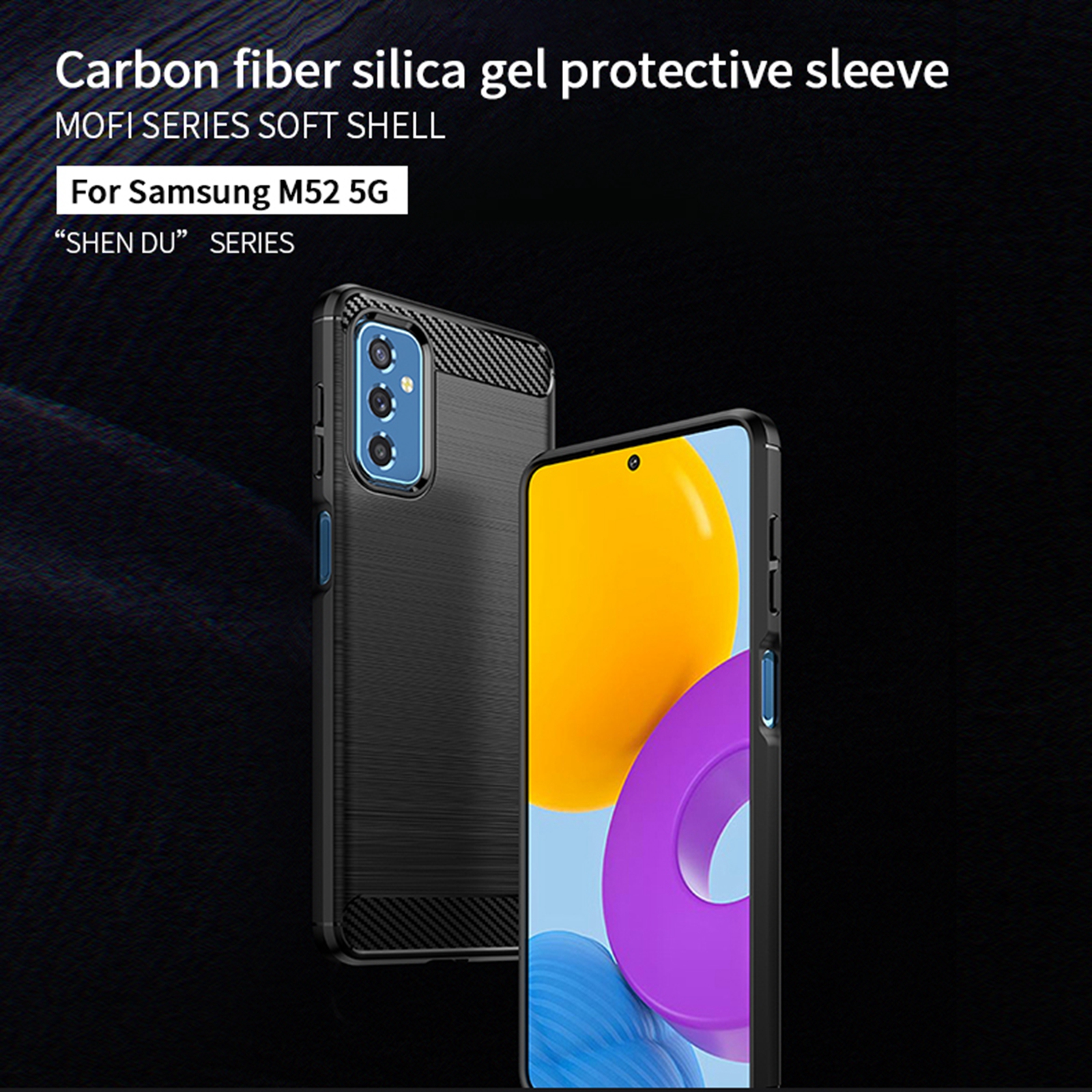 MOFI Projeto de Fibra de Carbono Escovados Case de Choque à Prova de Choques Anti-drop TPU Soft Top Cover Para Samsung Galaxy M52 5G - Azul