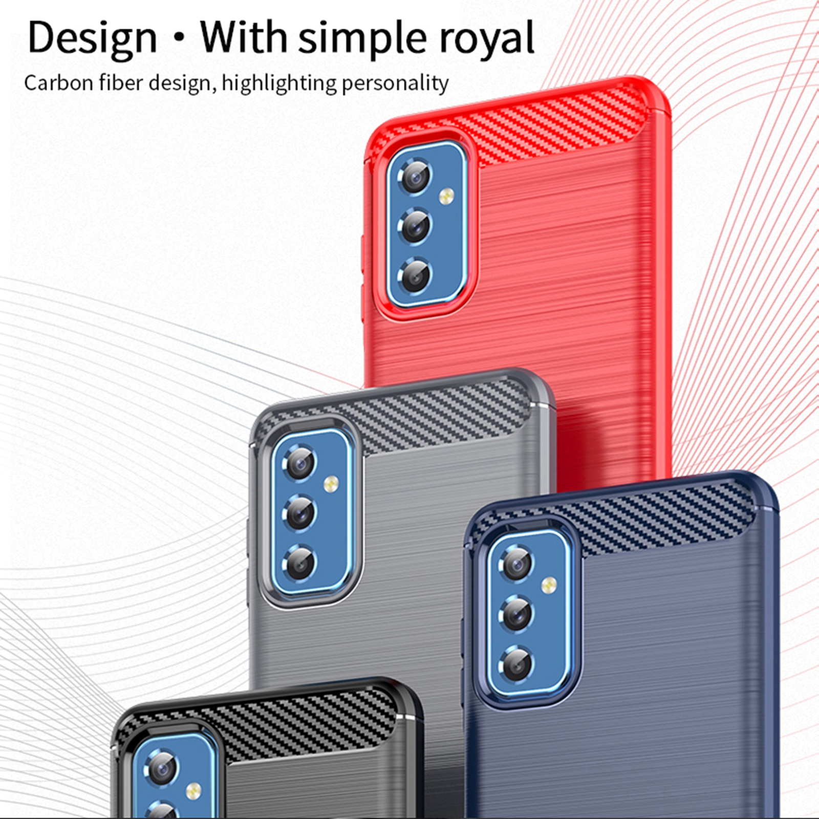 MOFI Projeto de Fibra de Carbono Escovados Case de Choque à Prova de Choques Anti-drop TPU Soft Top Cover Para Samsung Galaxy M52 5G - Azul