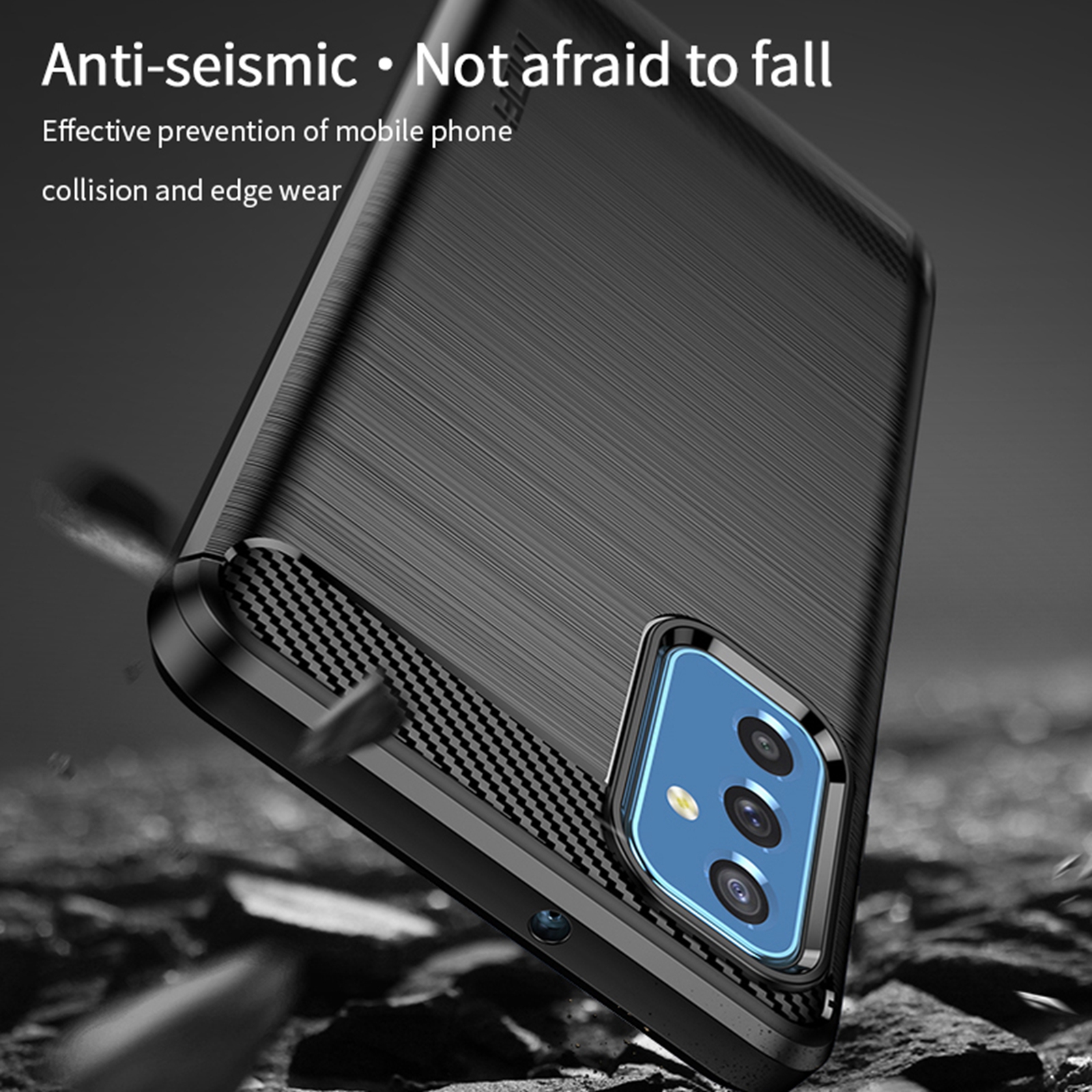 MOFI Projeto de Fibra de Carbono Escovados Case de Choque à Prova de Choques Anti-drop TPU Soft Top Cover Para Samsung Galaxy M52 5G - Azul