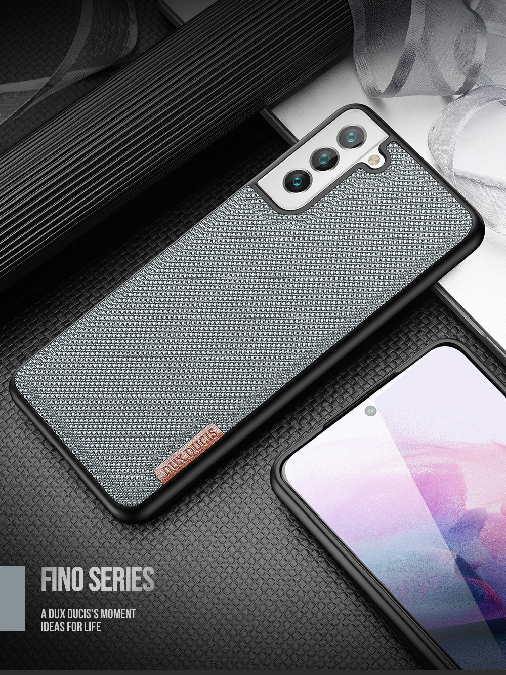 Dux Ducis Fino Series TPU+PC+PVC+Nylon Slim Против Scratch Shockprote Case Для Samsung Galaxy S22 5G - Черный