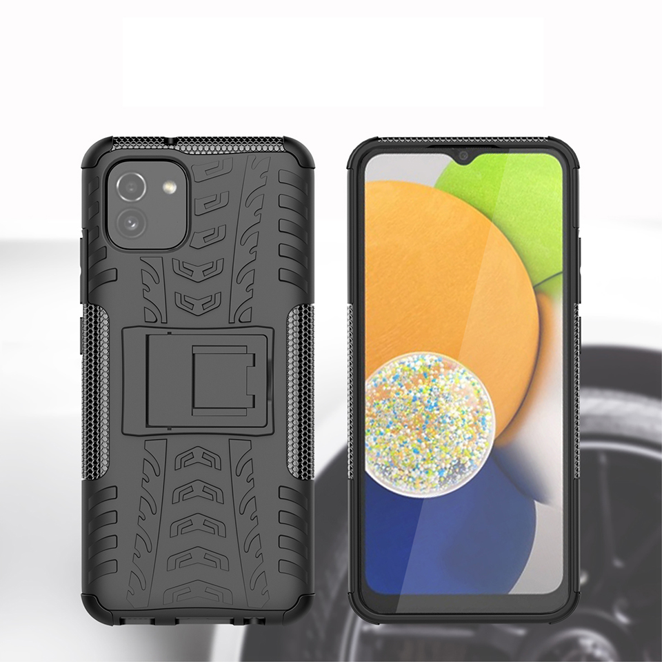 Anti-slip-reifen-textur-pc + Tpu-kombination Dual Layer-schutzabdeckung Mit Kickstand Für Samsung Galaxy A03 (164,2 x 75,9 x 9,1 Mm) - Weiß