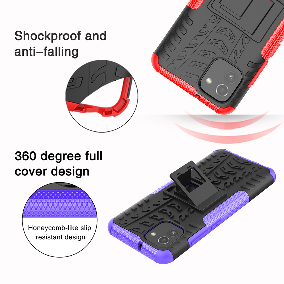 Anti-slip-reifen-textur-pc + Tpu-kombination Dual Layer-schutzabdeckung Mit Kickstand Für Samsung Galaxy A03 (164,2 x 75,9 x 9,1 Mm) - Weiß